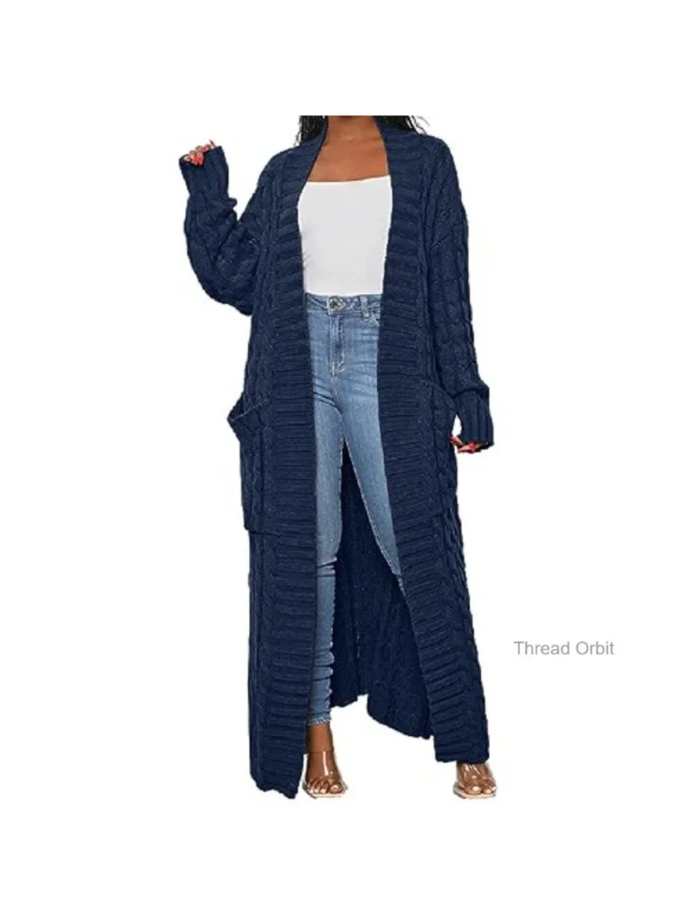Women's Long Cardigan Sweater - Knit Open Front Duster with Pockets
